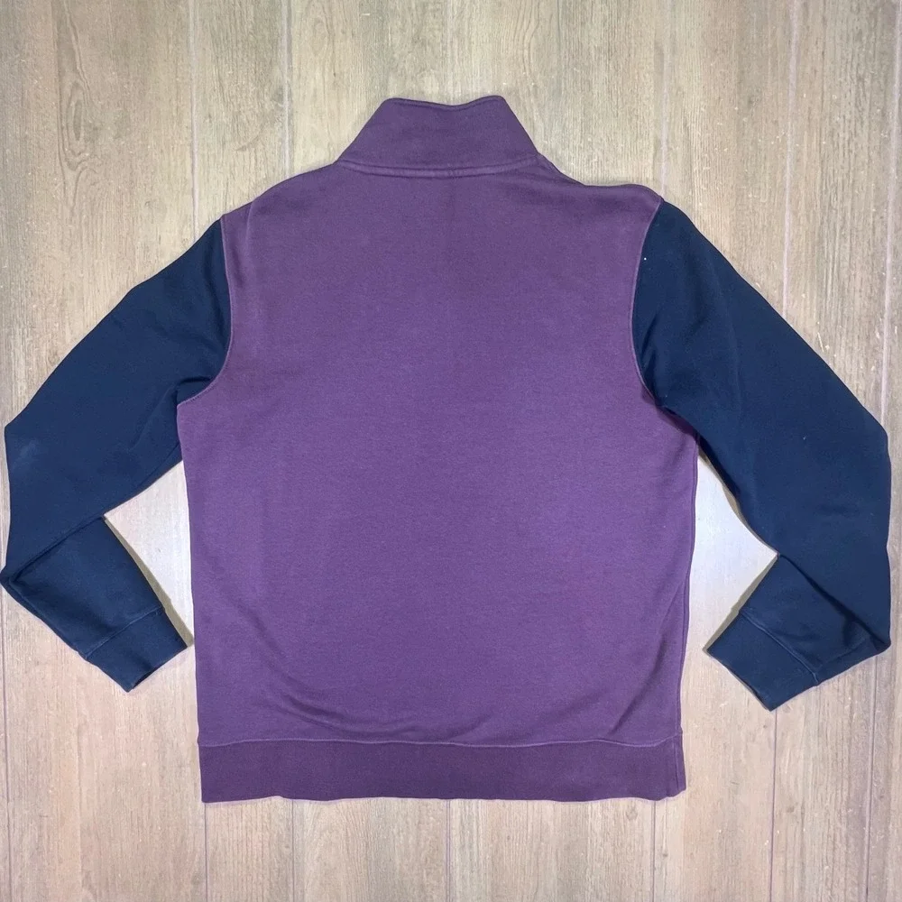 Nike‎ Mens Club Fleece size Lg Quarter Zip Colorblock Pullover Plum Navy retro